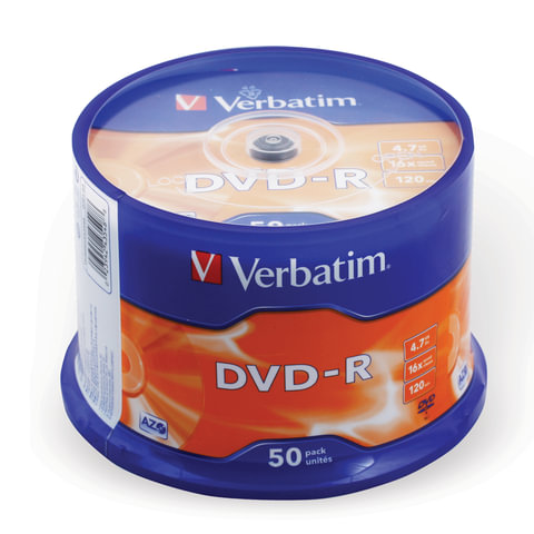 Диски DVD-R(минус) VERBATIM 4,7Gb 16x 50шт Cake Box 43548 (ш/к - 5488)