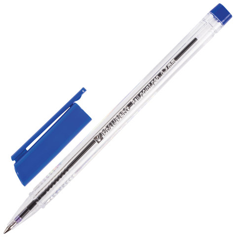 Ручка шариковая BRAUBERG трехгранная, корпус прозрачный, узел 0,7мм, линия 0,3мм, синяя, 141707