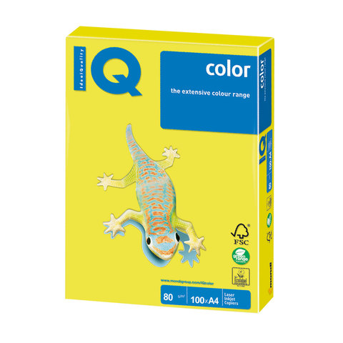 Бумага IQ color А4, 80 г/м, 100 л., неон желтая NEOGB ш/к 07463