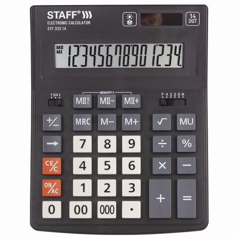 Калькулятор настольный STAFF PLUS STF-333 (200x154мм), 14 разрядов, двойное питание, 250416
