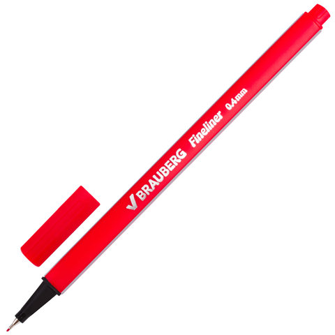 Ручка капиллярная BRAUBERG Aero, КРАСНАЯ, трехгранная, металлический наконечник, 0,4мм, 142254