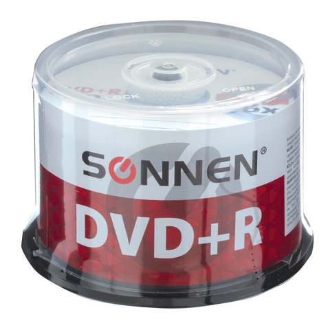 Диски DVD+R (плюс) SONNEN 4,7Gb 16x Cake Box КОМПЛЕКТ 50шт, 512577