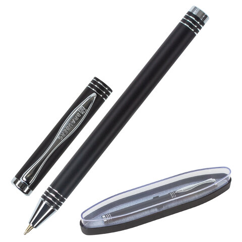 Ручка подарочная шариковая BRAUBERG Magneto, СИНЯЯ, корпус черный с хромом, линия 0,5мм, 143494