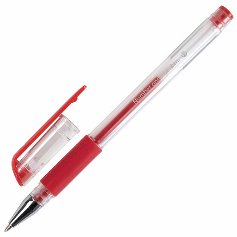 Ручка гелевая с грипом BRAUBERG Number One, КРАСНАЯ, пишущий узел 0,5мм, линия письма 0,35мм, 141195
