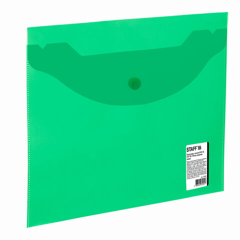 Папка-конверт с кнопкой МАЛОГО ФОРМАТА (240х190 мм) А5 прозрачная зеленая 0,15 мм, STAFF, 270464